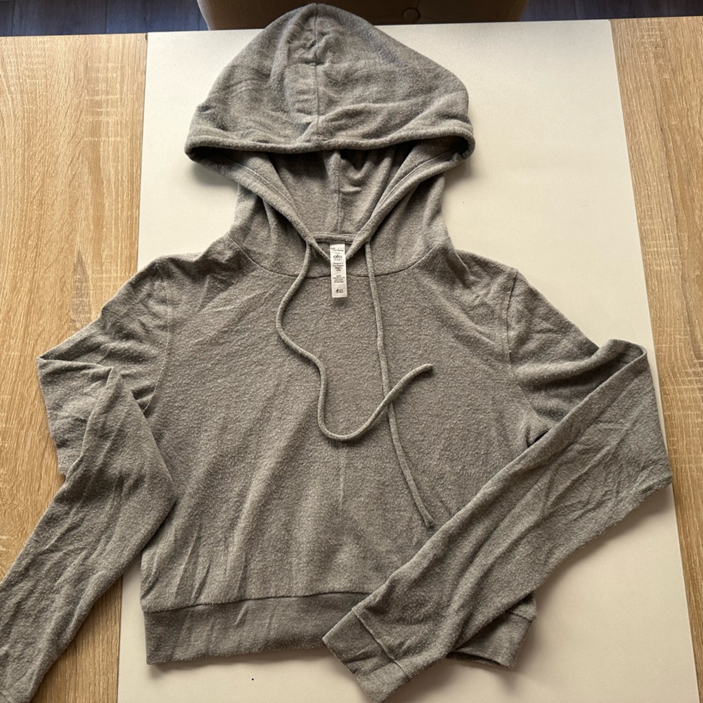 Alo crop hoodie sweatshirt. Super soft. Heather grey. Great for fall.